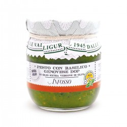 Pesto mit Basilikum Genovese DOP ohne Knoblauch in Extra nativem Olivenöl -...