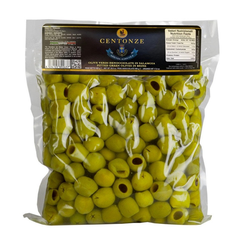 Entkernte grüne Oliven in Salzlake - Centonze - 500gr